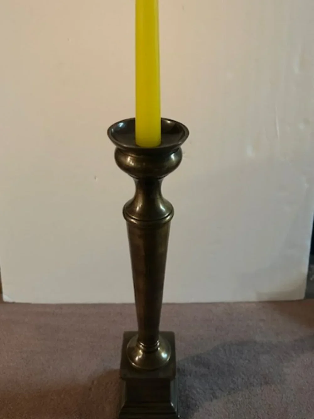 Vintage Brass Candlestick Candle Holder on Square Base, 14-3/4